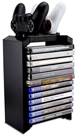 Redlution PS4 Games Charger Storage Tower, Playstation 4 Controller Dual Charging Dock Station & Multifunctional Vertical Stand for Dualshock 4