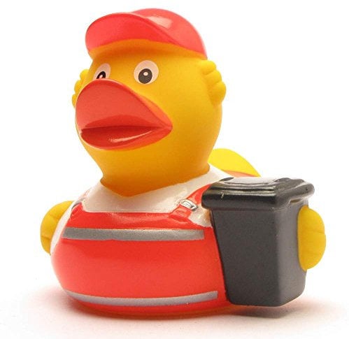 Duckshop I Badeente Müllmann I Quietscheentchen I Quietscheente I L: 8 cm - inkl. Badeenten-Schlüsselanhänger