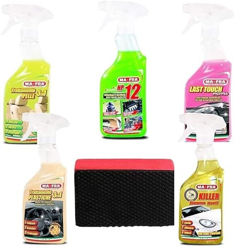 KIT PULIZIA AUTO MA-FRA sgrassante cera plastiche carrozzerie detergente pelle insect killer