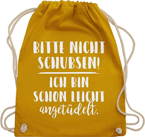 Shirtracer Turnbeutel Rucksack - Festival Zubehör - Bitte nicht schubsen ich bin schon leicht angetüdelt I Party - Unisize - Senfgelb - bieroutfit festival-bag geschenk weihnachten sauf beutel