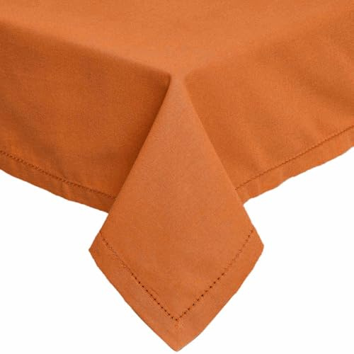 Homescapes Tischdecke Terracotta mit Hohlsaum aus 100% Baumwolle 137x137 cm, Tischtuch quadratisch, waschbar & pflegeleicht
