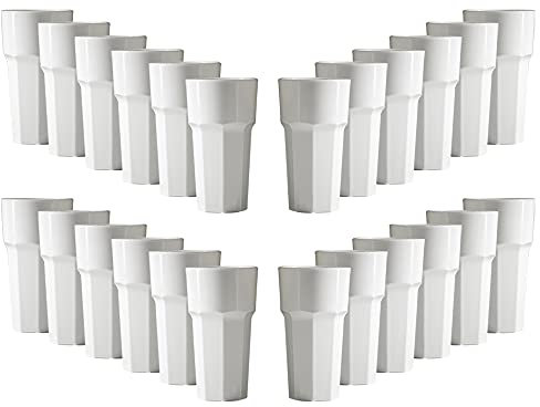 Set of Unbreakable Reusable Polycarbonate Plastic White Octagon Shaped 12 OZ Tumblers. (330ml/ 12oz to Rim Height 14.4cm, Max Diameter 7.9cm) Realistic Alternative to Real Glass (24)