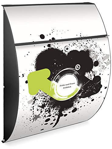 Burg Wächter Design Briefkasten | Modell Riviera 46cmx33,5cmx13cm groß | verzinkter Stahl Anthrazit | Postkasten mit Öffnungsstopp, großer A4 Einwurf, Zylinderschloss, 2 Schlüssel | Motiv WT Rotation