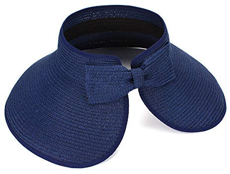 MK MATT KEELY Grand chapeau de paille de plage pliable à large bord pour femme avec nœud, bleu marine, Taille unique