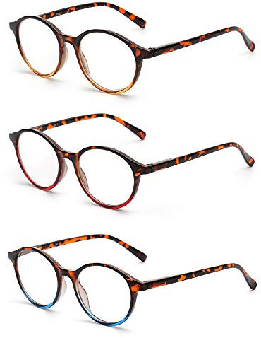 JM 3 Pack Vintage Round Reading Glasses Spring Hinge Glasses for Reader Men Women +1.75 Mix Color
