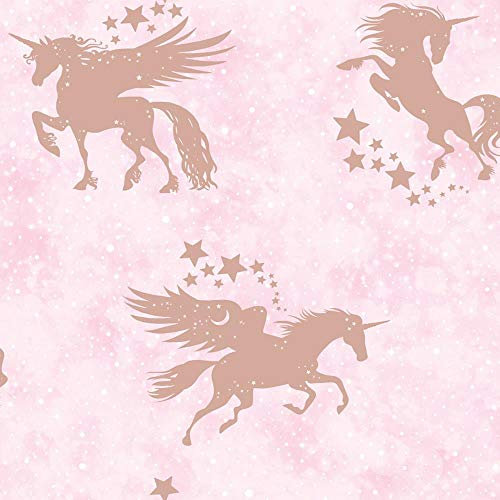 Children's Iridescent Unicorn Wallpaper Metallic Pink Rose Gold Y�L