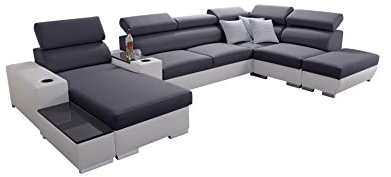 All4All Ecksofa mit Schlaffunktion Ponti 368 cm x 227 cm - Wohnlandschaft U-Form - Schlafsofa mit Bettkasten - XXL Sofa - Groß - Gewebe mit Kunstleder - Linke Seite - Grau/Weiß - Modern 26