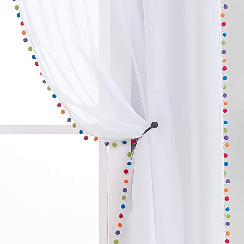 Treatmentex Vorhänge mit Pompons, Garten, 52 x 95 Zoll, Weiß/Mehrfarbig
