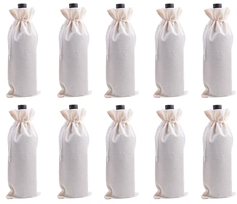 Viamto 10pcs Cream Burlap Wine Bags, 15.0cmx35.0cm/6.0''x14.0'' Drawstring and Lining Wine Bottle Burlap Bags, Hessian Gift Bags, Storage Pouches