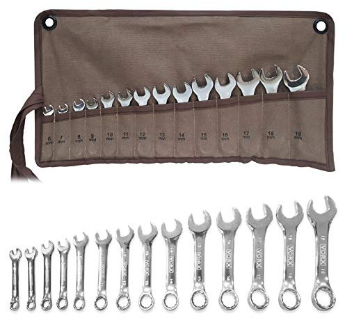 VORX Stubby Spanner Set 14 Pc PRO Grade Short 6mm to 19mm Drop Forged Chrome Vanadium Supplied in Heavy Canvas Storage Wallet, 1% of Sale Value Will be Donated to Children's Hospital