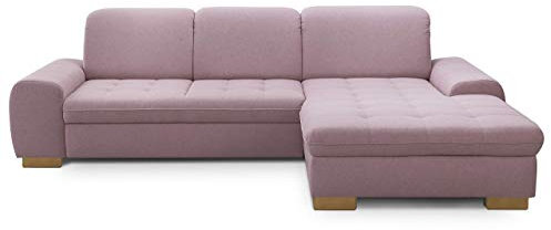 CAVADORE Sofaecke Lexi im Landhausstil / Schlafsofa in L-Form mit XXL-Longchair rechts und Federkern / Inkl. Bett, Bettkasten und Kopfteilfunktion / 275 x 82-99 x 173 / Flachgewebe: Altrosa