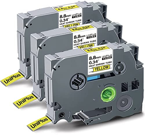 UniPlus Kompatibel Tze Schleifenband als Ersatz für Brother Schrumpfschlauch Hse621 Hs-621 HSc-621 8,8mm x 1,5m für Brother Ptouch PT-E300 PT-E100 PT-E550W PT-P750W PT-H300, Schwarz auf Gelb, 3 Pack
