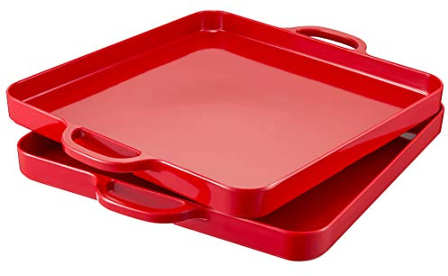 HSDT Serviertablett aus Melamin, mit Griffen, 38,9 x 32 cm, Rot, 2 Stück