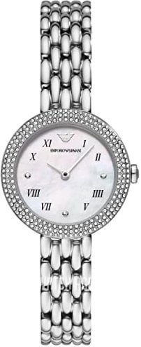 Emporio Armani Uhr für Damen , Zweizeiger Uhrwerk, 30mm Silbernes Edelstahlgehäuse mit Edelstahlarmband, AR11354