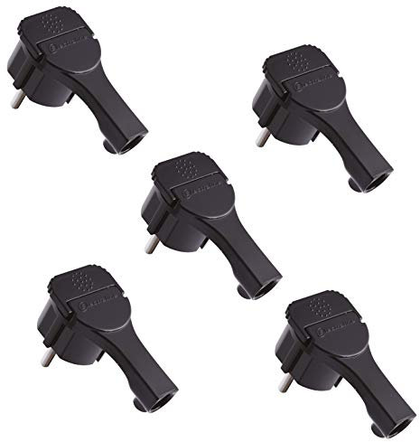 Electraline 92400 Confezione da 5 Spine Schuko, Piatta, Nero