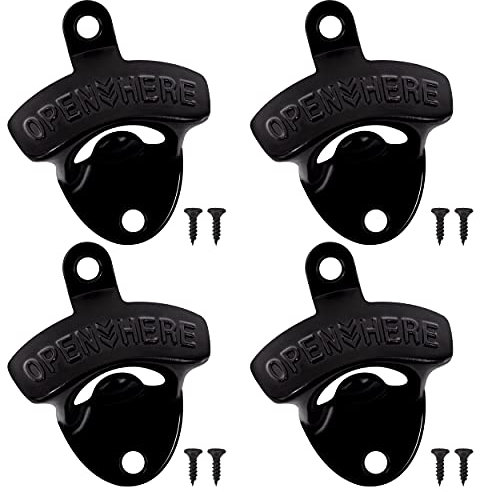 Ouvre-Bouteille Mural, 4pcs Décapsuleur de Bouteilles de Soda Bière avec Vis de Montage Pour Décoration Rustique Vintage Bar Maison Cuisine Cafés et Cave (Noir)
