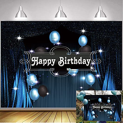 WDA étoilé joyeux anniversaire fond bleu rideaux Flash photographie toile de fond noir et bleu ballon décoration bannière fête d'anniversaire fournitures accessoires 5x3FT