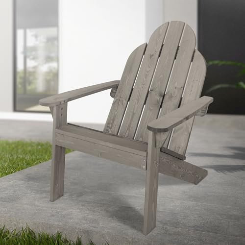 ECD Germany Adirondack-Stuhl aus Tannenholz Massiv, 92,5x70x89 cm, Grau, Gartenstuhl mit Rückenlehne & Armlehnen, Ergonomischer Holzstuhl, Wetterfeste Gartensessel, Relaxstuhl für Balkon Garten Strand