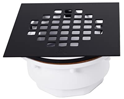 Westbrass D206PS-62 10,2 cm Grille carrée de douche avec tuyau d'évacuation en PVC SCH 40 de 5,1 cm, noir mat