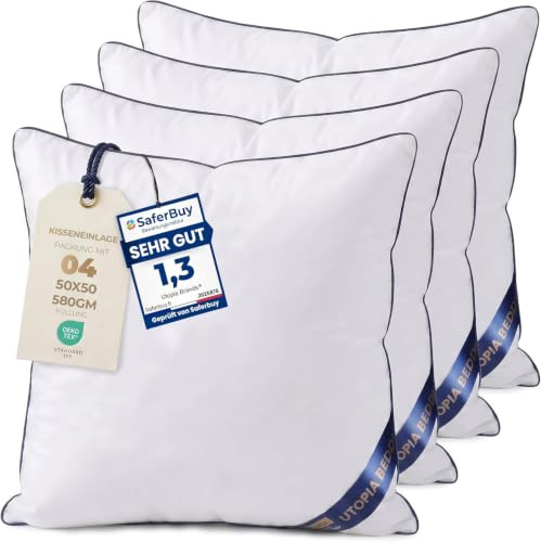 Utopia Bedding Relleno cojín Cojínes para Cama, Cojines Decorativos para sofá (4, Blanco, Unidad de 4 | 50x50 cm)