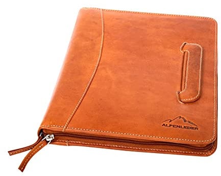 Alpenleder Konferenzmappe A4 - MEETING (Handgefertigt) - Nachhaltiges Bio-Leder aus regionaler Landwirtschaft | Dokumentenmappe leder, Laptoptasche, Viele Fächer *Fair Produziert* (36x28x4cm, Cognac)