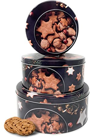 TOBJA Keksdose Weihnachten Set - 3er Dosen Set als Aufbewahrungsbox | Weihnachts Keksdosen für Gebäck | Vorratsdosen für Cookies, Süßigkeiten und Geschenke als Geschenkverpackung (Keksdose)
