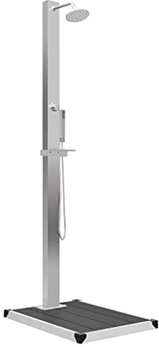 Gecheer Doccia da Giardino,da Esterno,in Acciaio Inox,WPC,220 cm,con Piatto,Doccia da Esterno in Acciaio Inossidabile,con Piatto