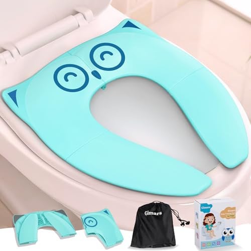 Gimars Toilettensitz Kinder, Faltbare Töpfchen für Unterwegs, Reuseble Tragbare Klobrille mit 6 Rutschfesten Silikonpads, Reisetöpfchen WC Sitz Passend für Alle Toilettenformen mit Storage Bag