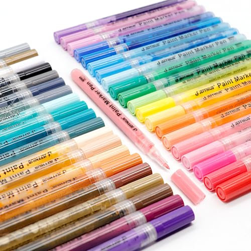 JEFFNIUB Acrylstifte für Steine Wasserfest 40, 0.7mm Fein Acrylmarker Multimarker Acrylic Stifte für Stein Stoff Holz Leinwand Glas Keramik