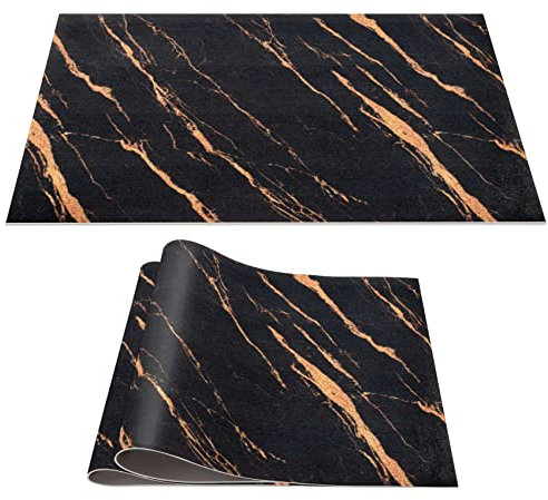 Platzset Tischset abwaschbar PVC Platzdeckchen rutschfest Tischuntersetzer Hitzebeständig Esstisch Deko für drinnen & draußen 30x45cm Marmor Gold Schwarz 2-er Set