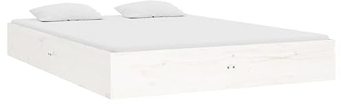 vidaXL Massivholzbett Bettgestell Lattenrost Doppelbett Bettrahmen Bett Schlafzimmerbett Holzbett Schlafzimmermöbel Weiß 140x190cm