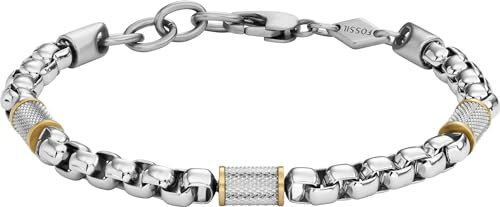 Fossil Edelstahlarmband für Herren mit Karabiner oder Faltschließe, Silber schimmern