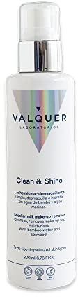 Valquer Micellar Milk Gesichtsreinigungs und Make-up-Entferner mit Bambuswasser und Seetang. Feuchtigkeitsspendend, Anti-Aging und reinigend für alle Hauttypen. Sanften veganen Formel. 200 ml