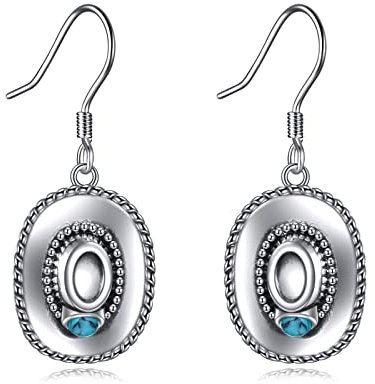 POPLYKE Sterling Silber Western West Cowgirl Hut Ohrringe Cowboy Türkis Hängend Ohrringe Boho Schmuck Geschenke für Frauen