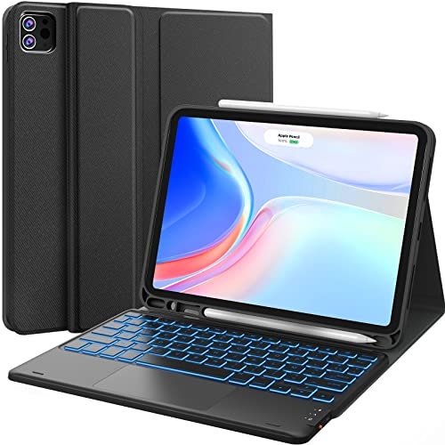 Earto Clavier iPad Air 11 Pouces (M3/M2), Smart Trackpad, Eclairage 7 Couleurs, 2 Canaux BT, Détachable sans Fil Coque Clavier iPad Pro 11(4/3/2/1 Gen.) & Air 5/4, Noir