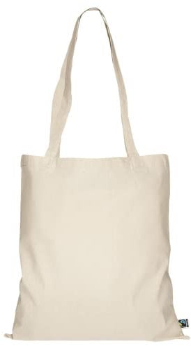TEXXILLA 10er | 100er | 250er Pack Fairtrade Baumwolltasche - 14 Farben | mit Zwei Langen Henkeln | 38x42cm | Jutebeutel | Einkaufstasche | unbedruckt, Farbe:Natur, Menge:10