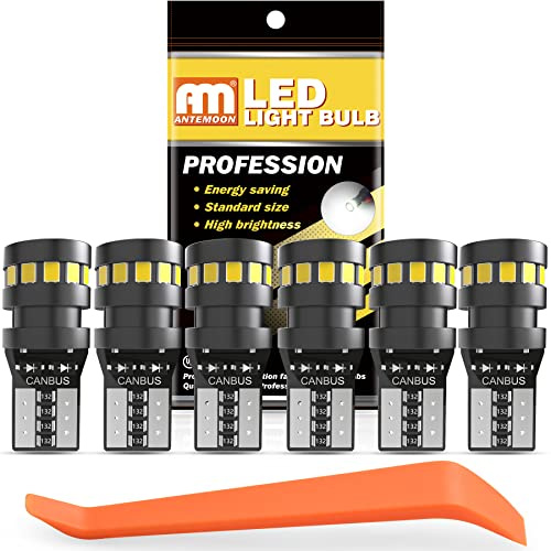 ANTEMOON 194 LED Bulbs, 168 2825 T10 W5W 6000K White 18-SMD 2015 Super Bright LED Chips 12V Replacement Bulb Canbus Error Free for Car Interior Dome Map Door Courtesy License Plate Lights, Pack of 6
