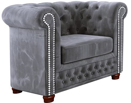 S-Style Möbel Harwell Chesterfield-Sessel Wohnzimmer Loungesessel Clubsessel Relaxsessel Lesesessel für Wohnzimmer Armlehnensessel Möbel Sofa Sessel & Stühle für Lounge Hellgrau 94 x 86 x 72 cm