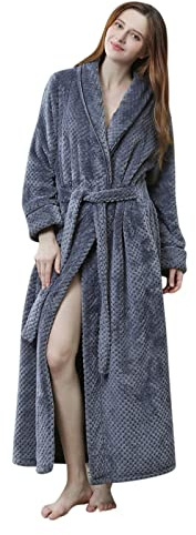 Morgenmantel Damen Lang Warm Bademantel Extra Lang Baumwolle Hausmantel | Weich Saunamantel Mit GüRtel Saunabademantel BademäNtel HerrenbademäNtel Loungewear-Damenbademantel