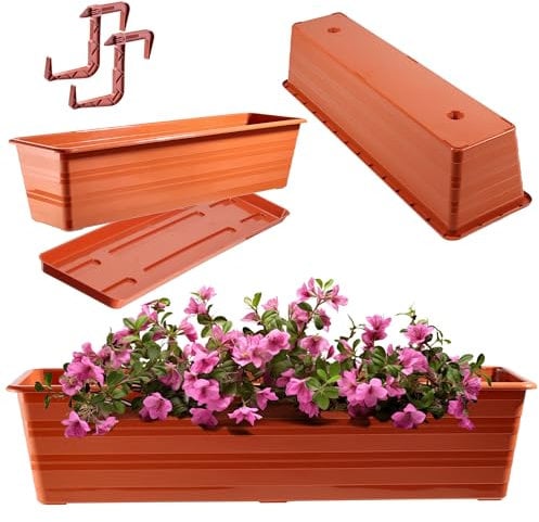 KADAX Jardinière de 60 cm avec soucoupes et 2 poignées - Pot de fleurs en plastique résistant aux intempéries - Pour fleurs, herbes et herbes - Terre cuite