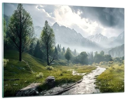 Decoracion Salon Paisaje De Montaña Río Bosque Vidrios decorativos 120x80cm Cuadro Sobre Vidrio Moderno Cocina Cuadros Pared Impresiones Impresión en Cristal Wall Art Prints Grande XXL GAA120x80-5333