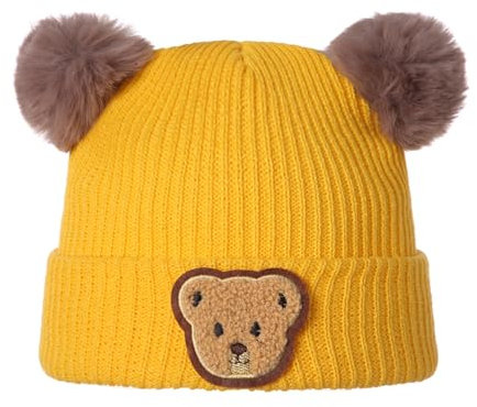 Himllauen Baby Mütze Unisex Kleinkind Kleiner Bär Muster Strick Mütze Winter Warm Mütze für Jungen Mädchen (A Gelb, Einheitsgröße)