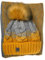kennydoo Mütze & Schal Set achti I 2 teilig I Damen Kombi - Beanie mit großem Bommel und Loop I kuschelig gestrickt (senfgelb/grau)