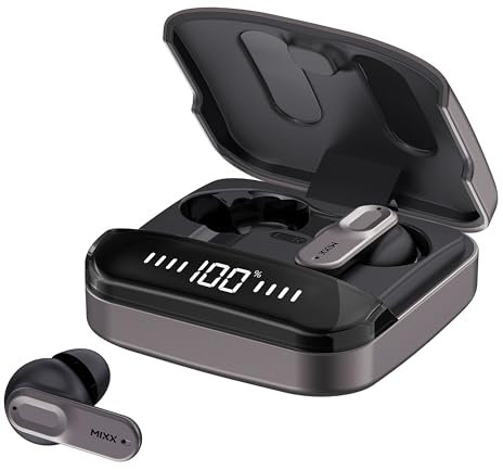 MIXX StreamBuds Ultra Mini True Wireless Earbuds mit Gehäuse aus Zinklegierung, 24H Akku, Touch-Steuerung, benutzerdefinierter EQ per App, Schnellladung, Bluetooth 5.3 (Schwarz)