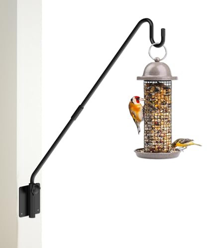Monalife Deck Hook Wall Mounted,Extended Plant Hanger Outdoor,Bird Feeder Hanger-Metal Fence Shepherds Hooks Bracket for Hanging Hummingbird Feeder,Planter,Flower Baskets,Lantern-360°Rotating Pole