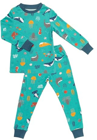 SCHLUMMERSACK Kinder Schlafanzug Jungen lang Meerestiere Größe 140 9-10 Jahre | Schlafanzüge für Jungen zweiteilig Kinder Pijamas Jungs | Schlafanzug Jungen Set - Pyjama Kinder Baumwolle