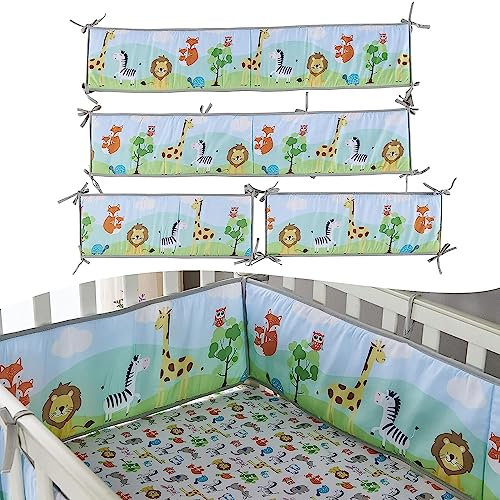 JIcloun Bettumrandung Nestchen, Nestchen für Kinderbetten Kantenschutz Baby Babybett, Atmungsaktive Polsterung, Kopfschutz Babybett Umrandungen, Rausfallschutz für Babybett,A11