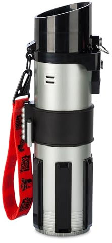 DISNEY STORE Bouteille d'eau officielle Star Wars sabre laser avec effets sonores et lumineux, manchon bleu translucide, bouton rouge sur le dessus, bride en silicone, dragonne, lavage à la main –