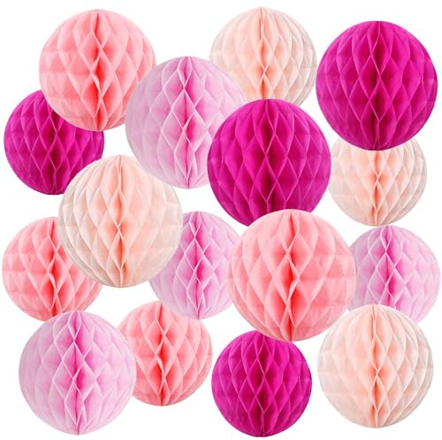 EASY JOY 8 Stück Hängende Wabe Dekorationen Geburtstag Dekorationen Hot Pink Party Dekoration Fuchsia Pink Papier Dekoration für Geburtstag Hochzeit Graduierung Veranstaltungen Zubehör von 16