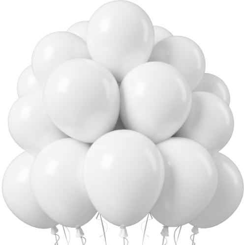 Jobkoo White Balloons 12 Inch, 50Pcs Matte Latex for Arch Party Helium Decorations - Birthday, Wedding, Baby Shower, Graduation, Anniversary